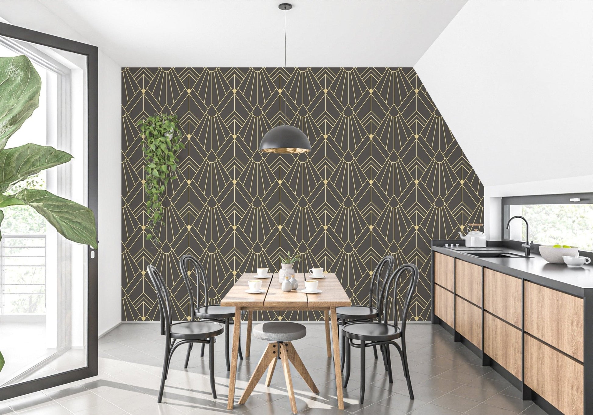 Gold art deco wallpaper with abstract flair A945