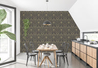 Gold art deco wallpaper with abstract flair A945
