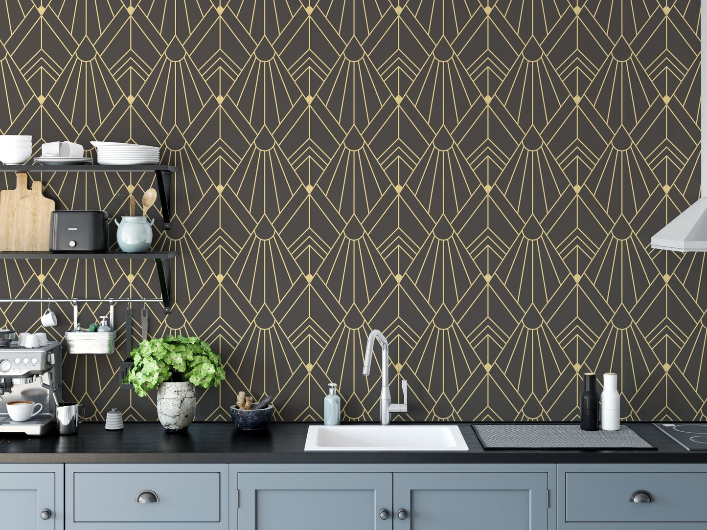 Abstract art deco gold wallpaper pattern A945