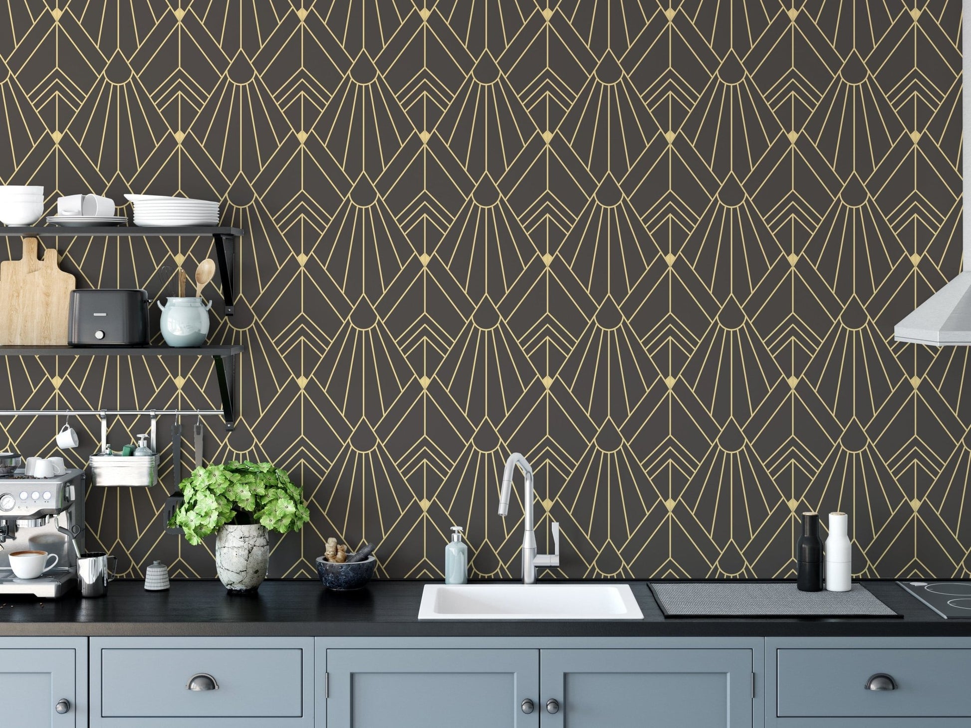 Abstract art deco gold wallpaper pattern A945