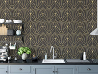 Abstract art deco gold wallpaper pattern A945