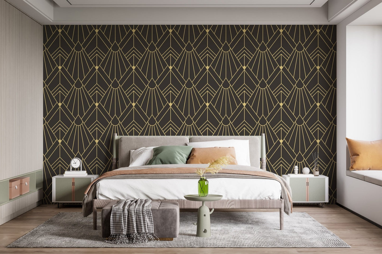 Easy removable gold art deco wallpaper design A945