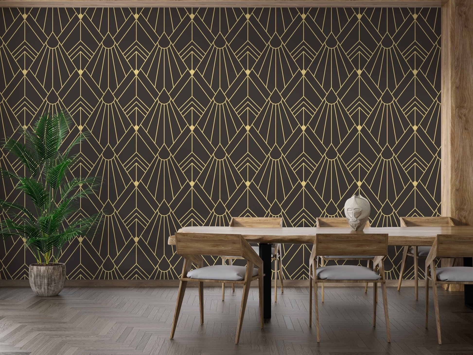 Stylish art deco wallpaper in gold tones A945