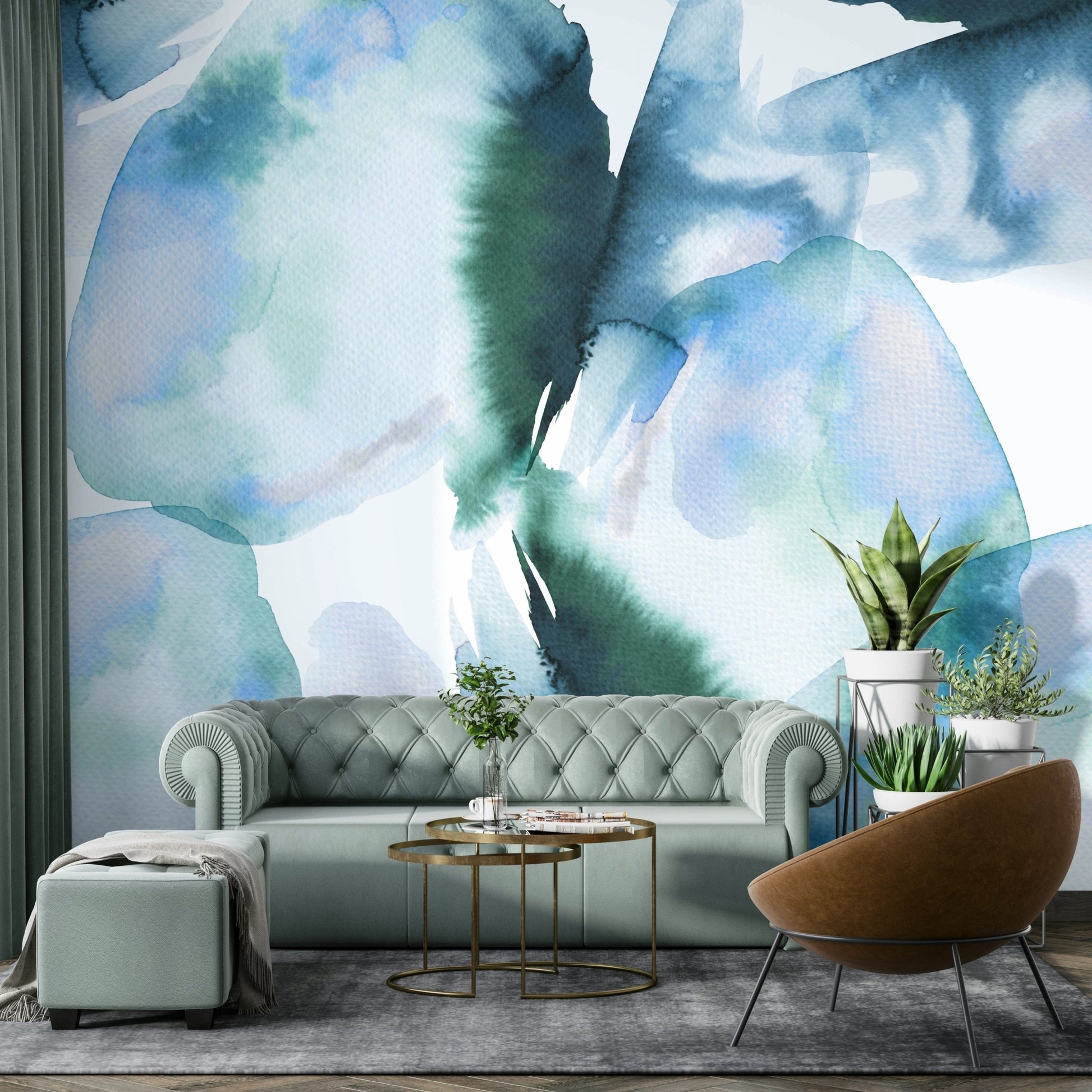 Modern blue mural wallpaper
