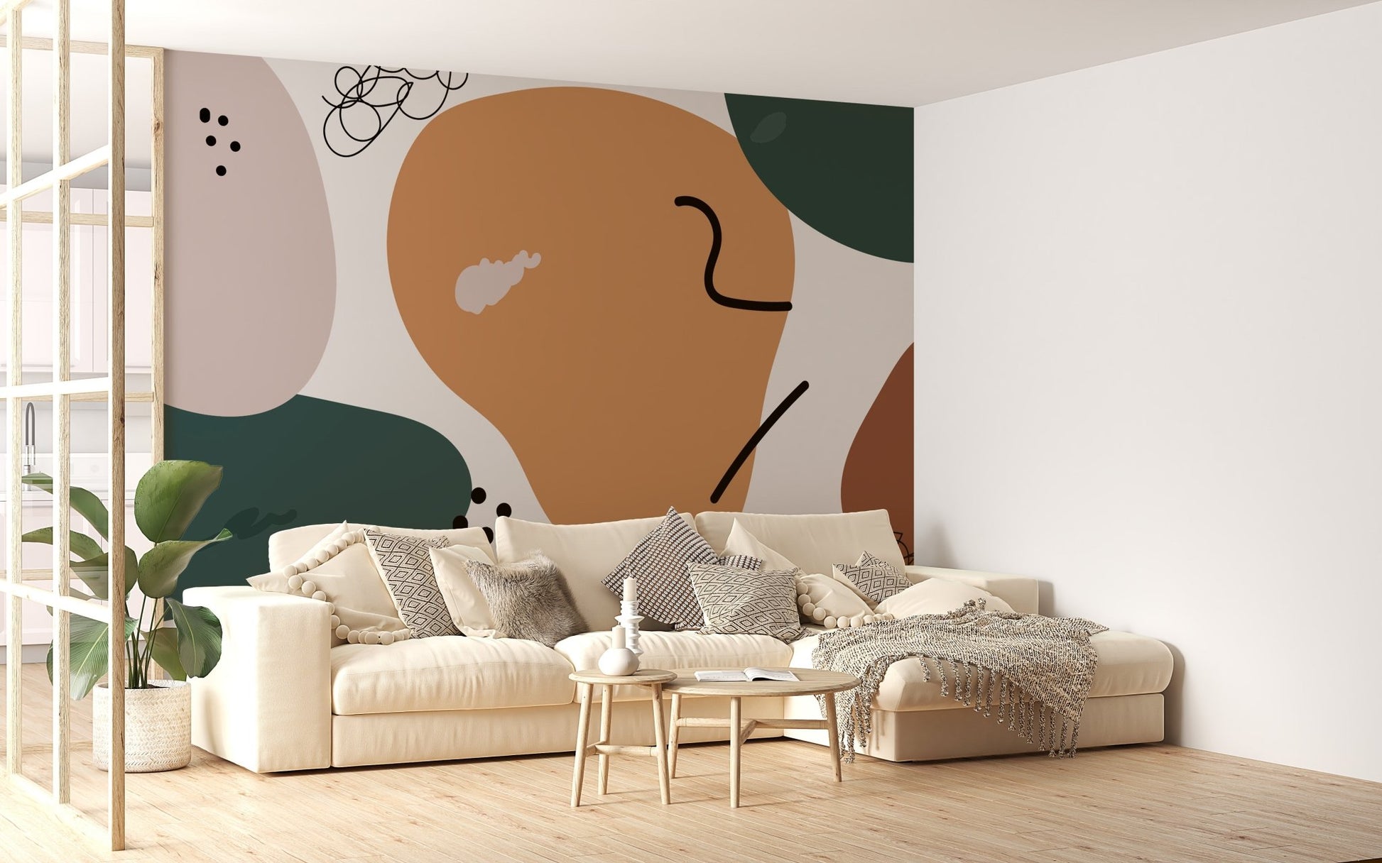 Brown and green abstract mural design art A968