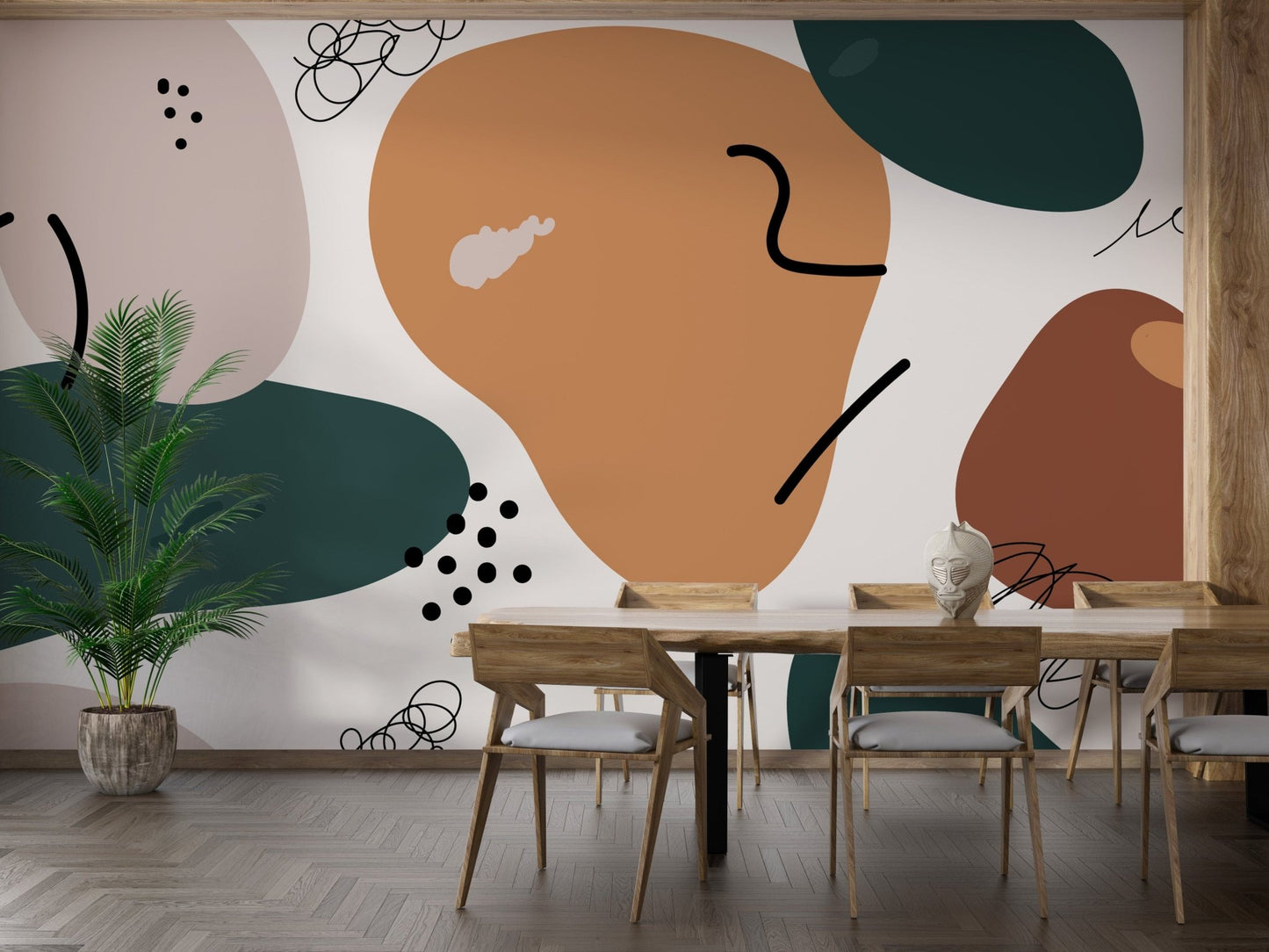 Muted brown abstract shapes wallpaper art A968