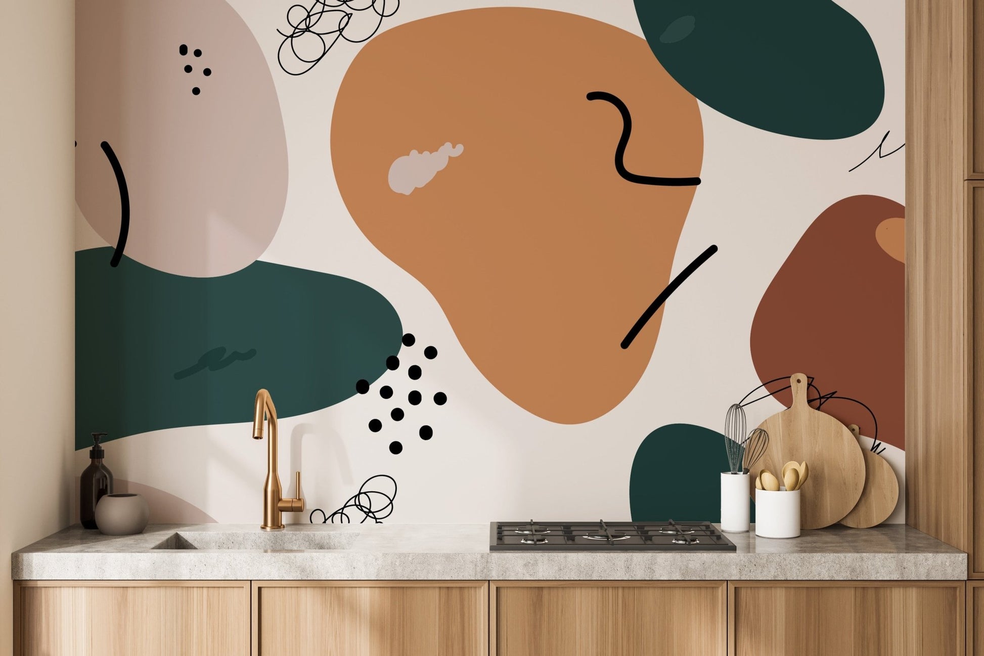 Brown Abstract Shape Soft Muted Color Wall Murals - Giffywalls A968