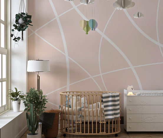 Geometric beige line abstract wallpaper mural. C448
