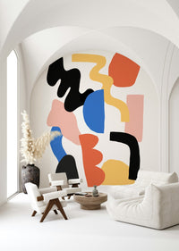 Detailed view of the bold, colorful shapes in the Wall Mural.