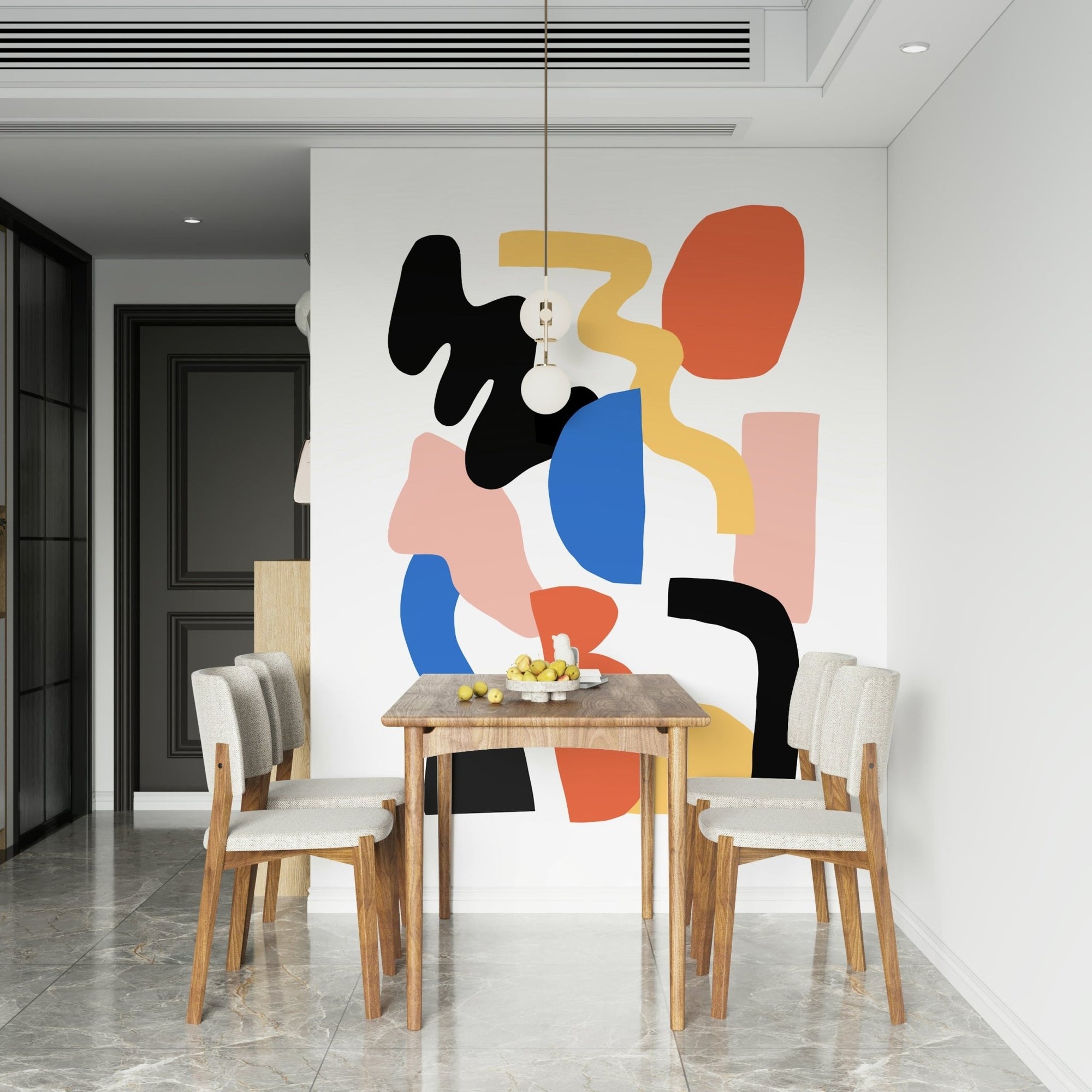 Full living room featuring the vibrant Abstract Block Party Wall Mural., GD6188