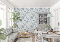 Dining room space where Abstract Blue Cat Wallpaper adds a calm patterned backdrop, GD8144