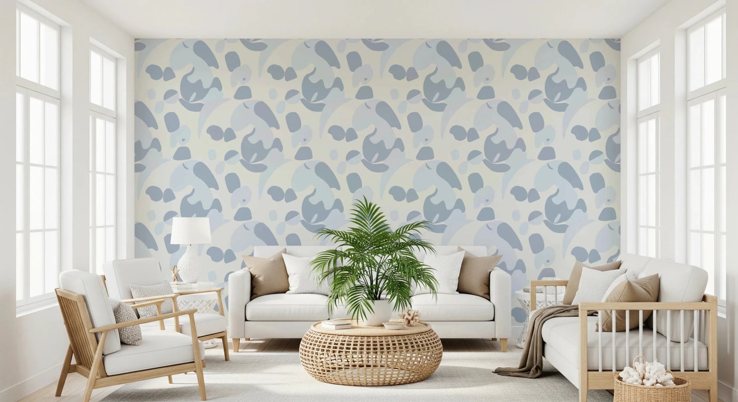 Open living space where Abstract Blue Cat Wallpaper blends with neutral furniture, GD8144