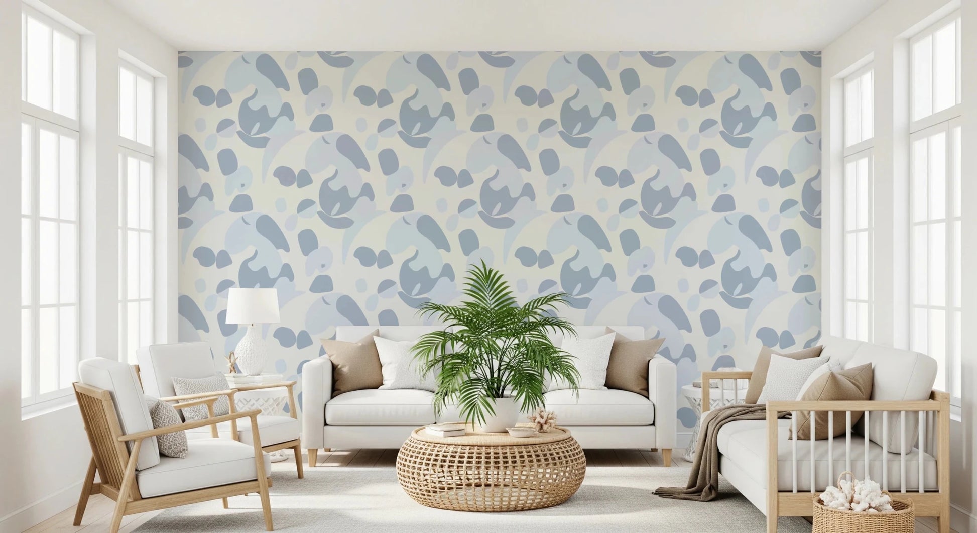 Open living space where Abstract Blue Cat Wallpaper blends with neutral furniture, GD8144