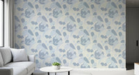 Cozy bedroom corner shaped by Abstract Blue Cat Wallpaper and muted blue forms, GD8144