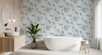 Bathroom interior paired with Abstract Blue Cat Wallpaper for a soft textured look, GD8144