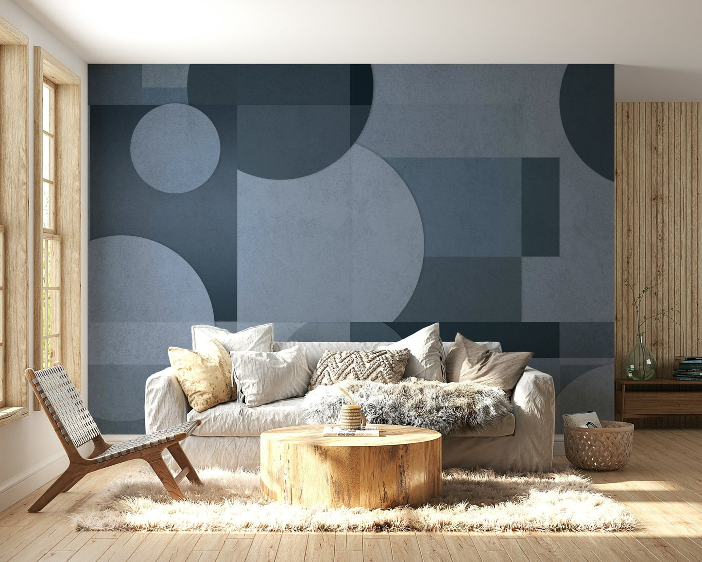 The design is made of simple shapes like circles, lines, and arches.

