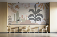 The colors are soft and muted, like light gray, beige, and soft blue.

