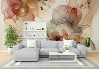Abstract botanical mural with rich tones

