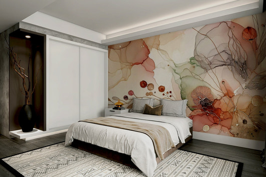 Abstract botanical mural with vibrant hues


