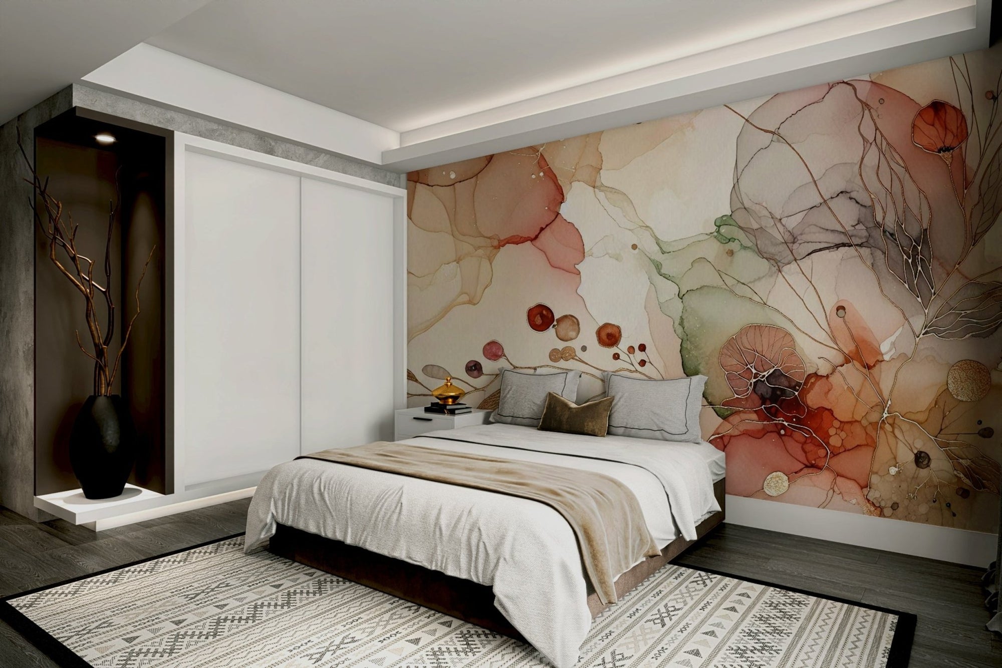 Abstract botanical mural with vibrant hues, GD1588