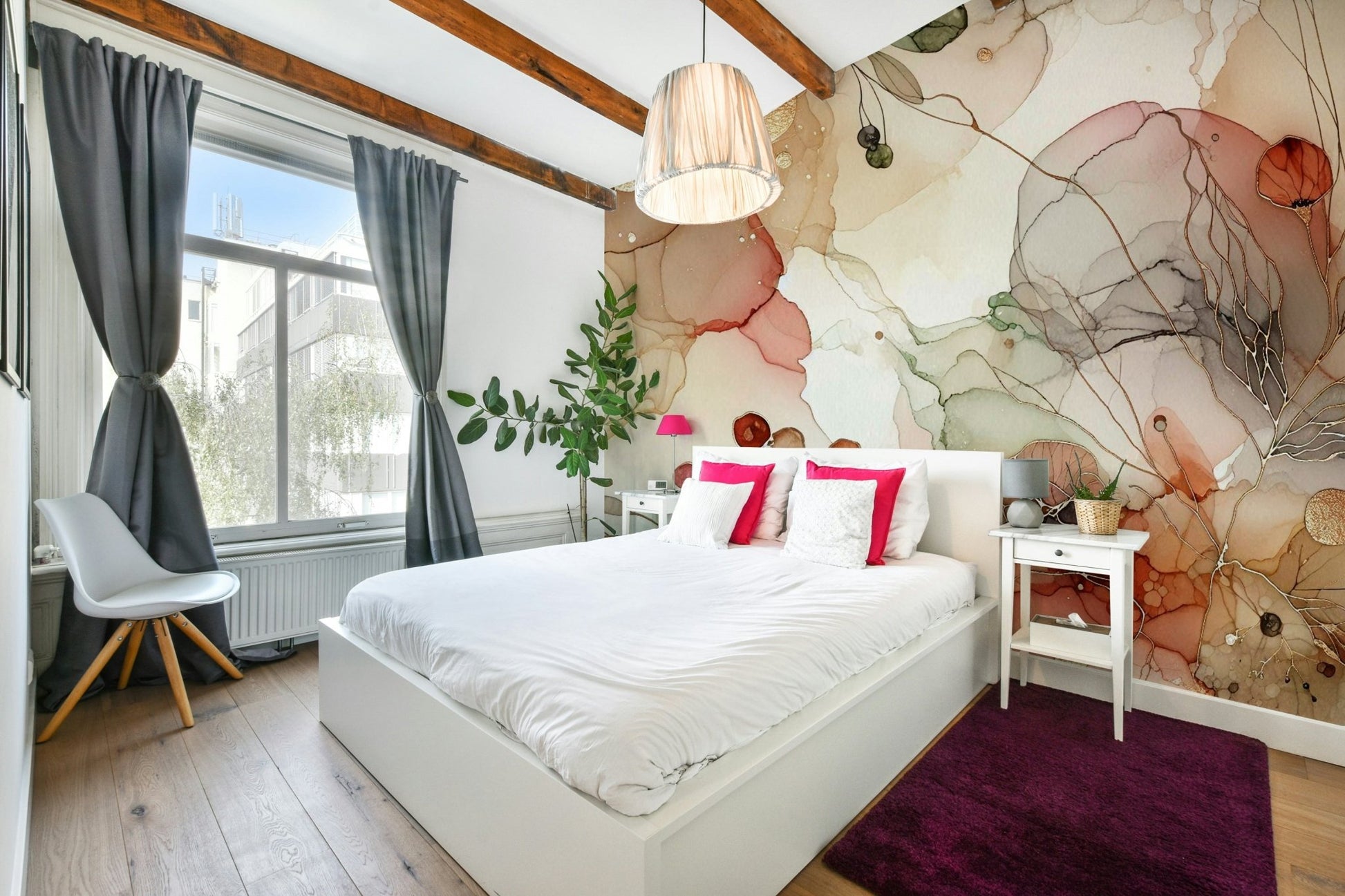 Abstract floral mural with fluid shapes

