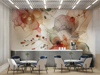 Abstract botanical mural with fluid shapes

