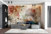 Botanical wall mural in pastel colors

