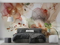 Abstract botanical mural with fluid shapes


