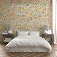 Abstract Botanical Shapes Wallpaper on an accent wall.

