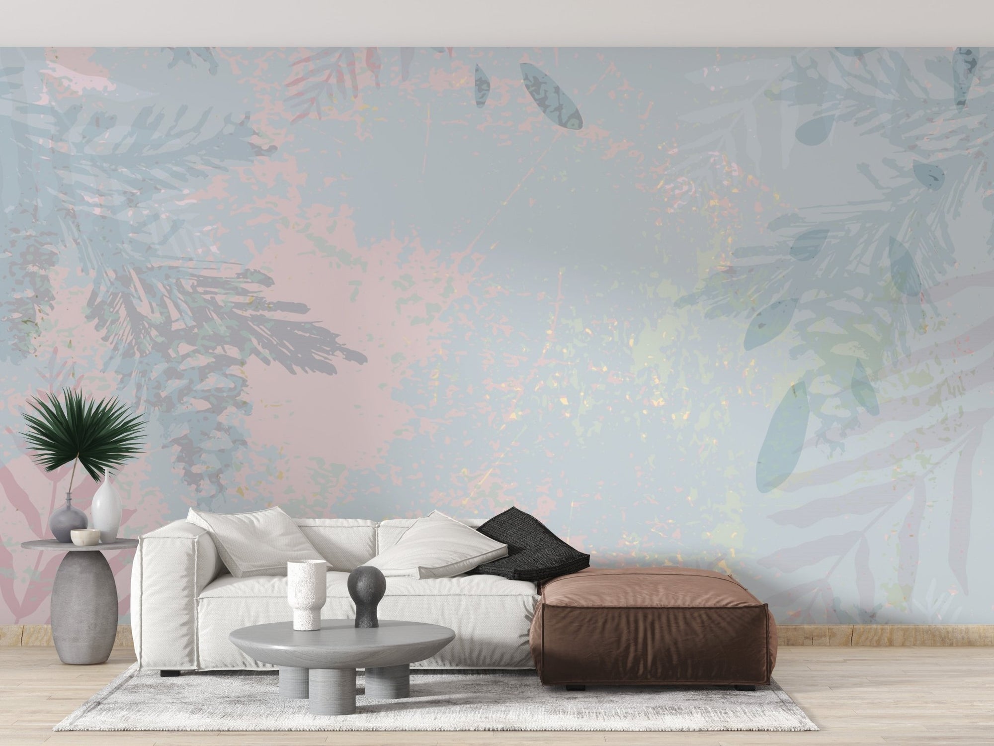 Soft botanical wallpaper mural in pastel hues. A761