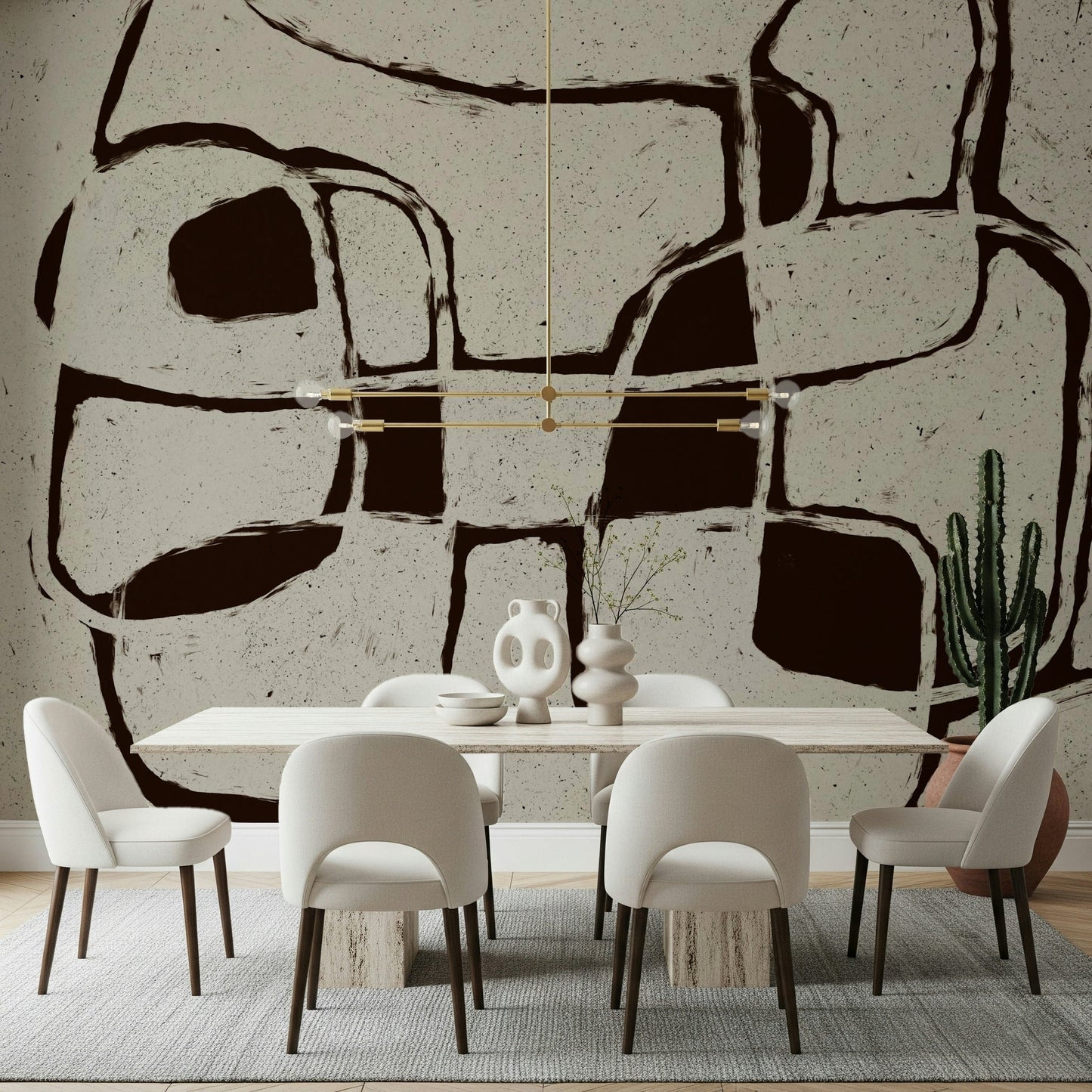 A peaceful modern abstract mural on decorative wallpaper., GD5517