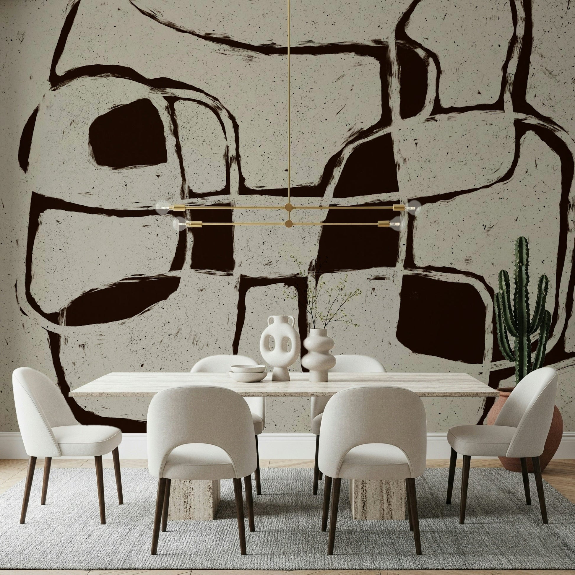 A peaceful modern abstract mural on decorative wallpaper., GD5517