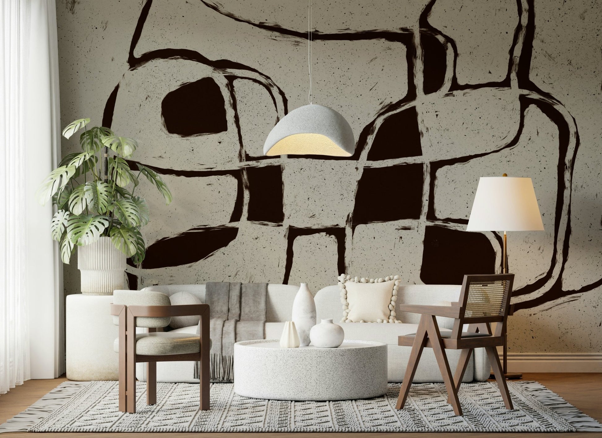 A graceful subtle stroke wall mural in cool, tranquil tones., GD5517