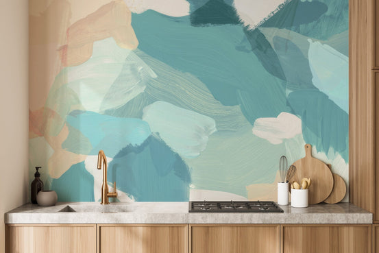 Abstract wallpaper with blue brushstroke art for walls., C02