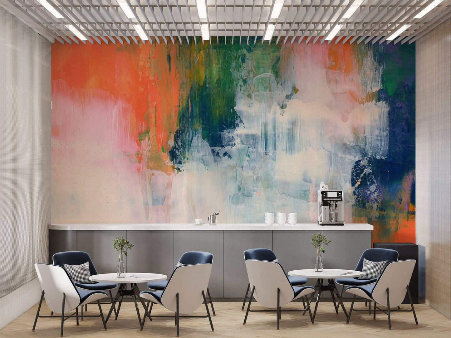 Abstract brushstroke wallpaper mural with vibrant colors, C264