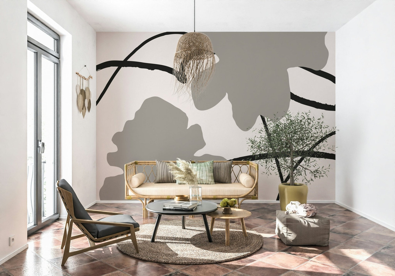 A beautiful abstract brushstroke wallpaper mural for a modern home.