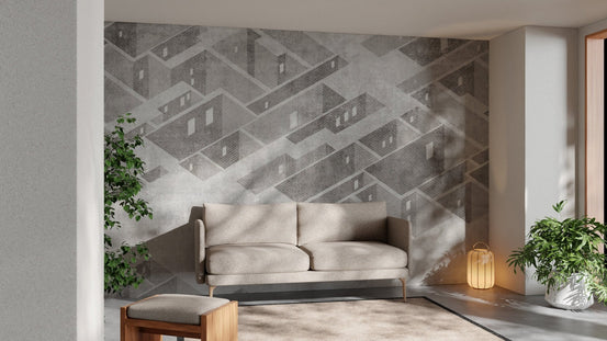 Modern abstract building mural with sleek vector art design. B660
