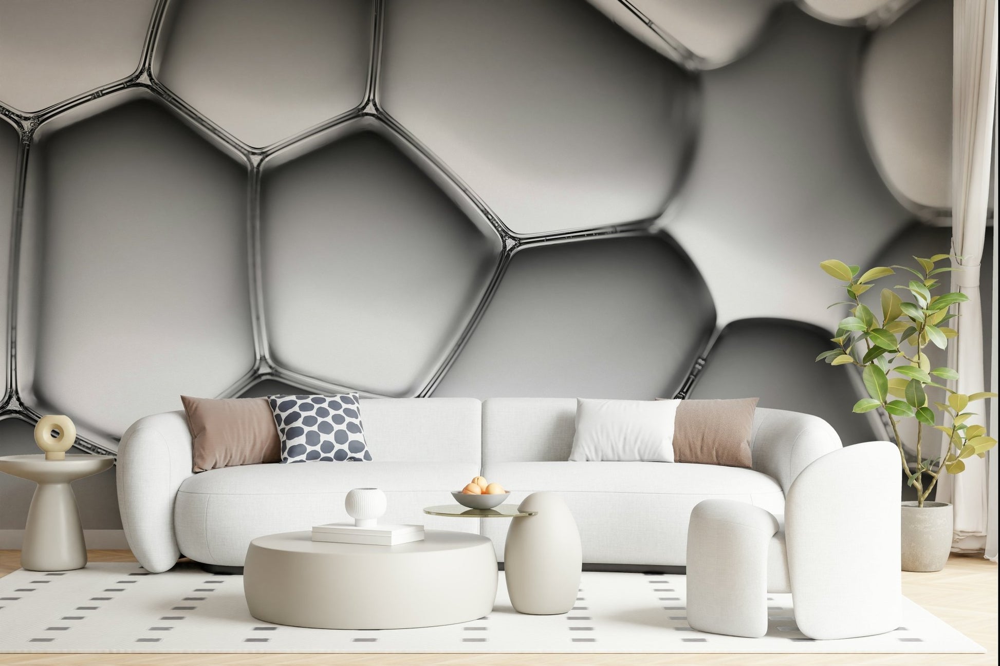 An artistic soft focus mural on minimalist wallpaper.