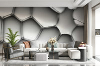 A peaceful modern abstract mural on decorative wallpaper.