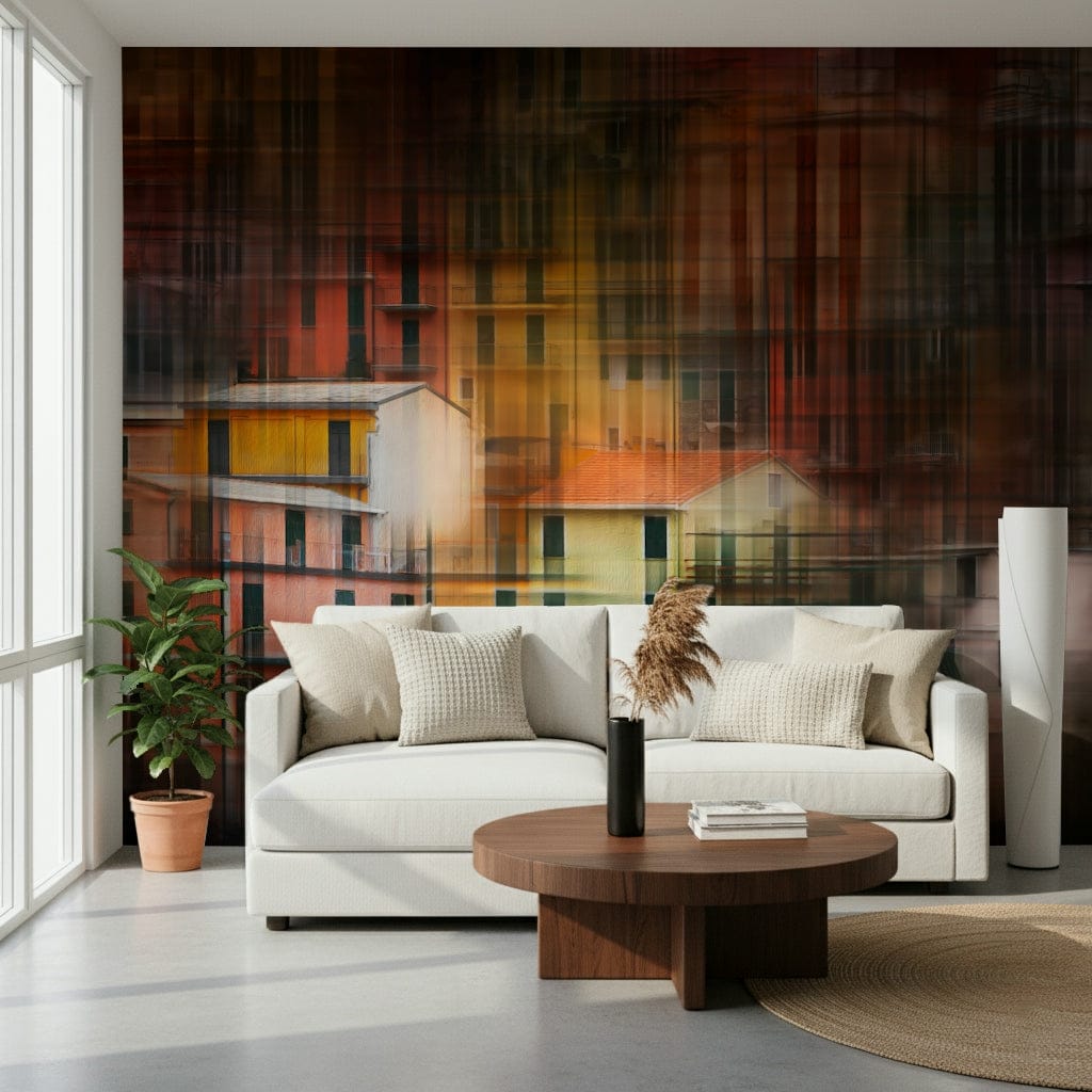 A graceful subtle block wall mural in cool, neutral tones.