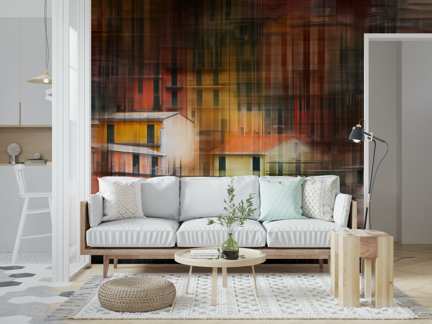 A calming modern pattern wallpaper mural that defines a space.