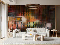 A contemplative geometric design wallpaper mural for a feature wall.