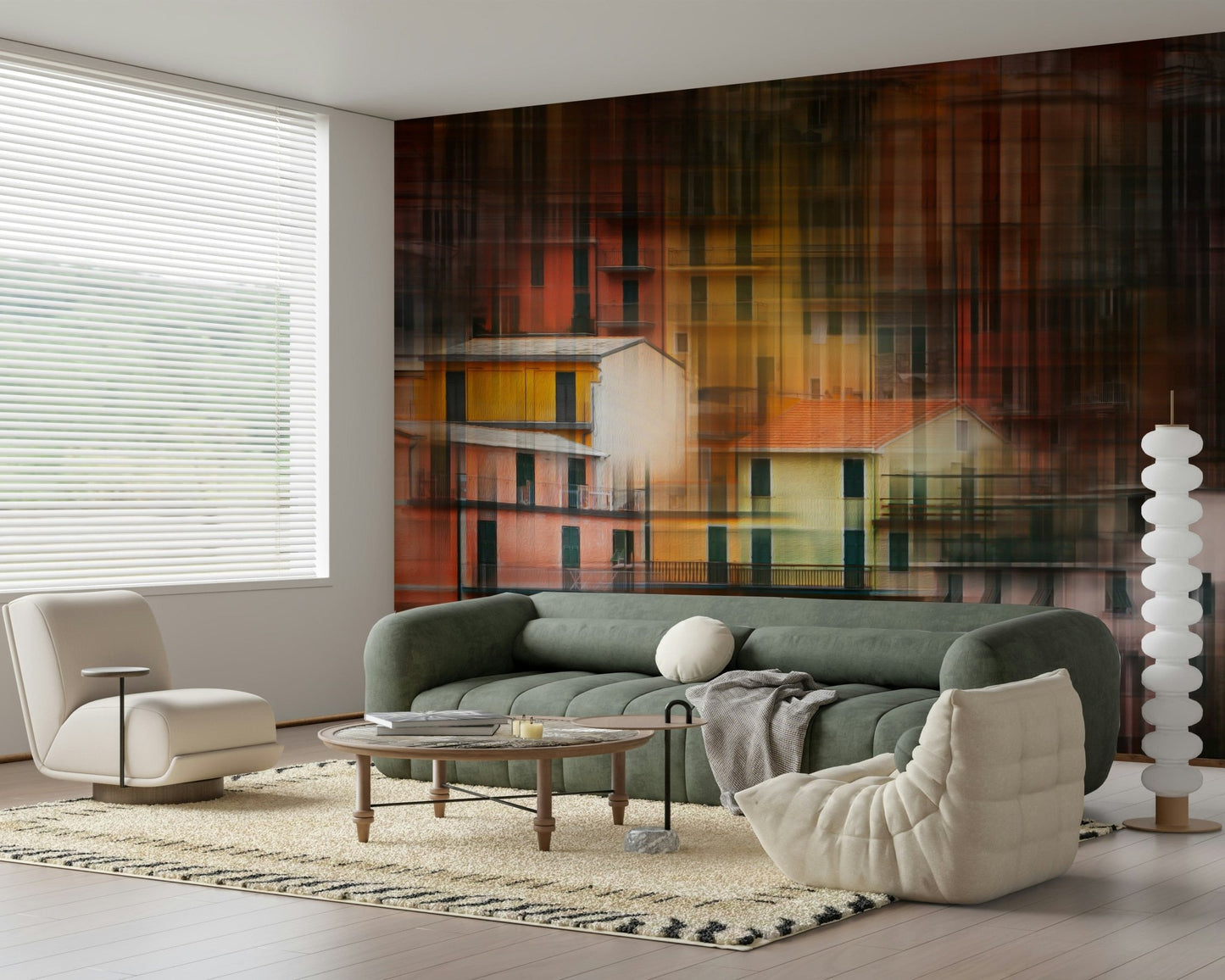 A beautiful modern art wall mural for a living room.