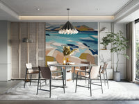 Soft blue and beige abstract mural wallpaper, GD1078