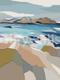 Living room accent with abstract sea wallpaper, GD1078