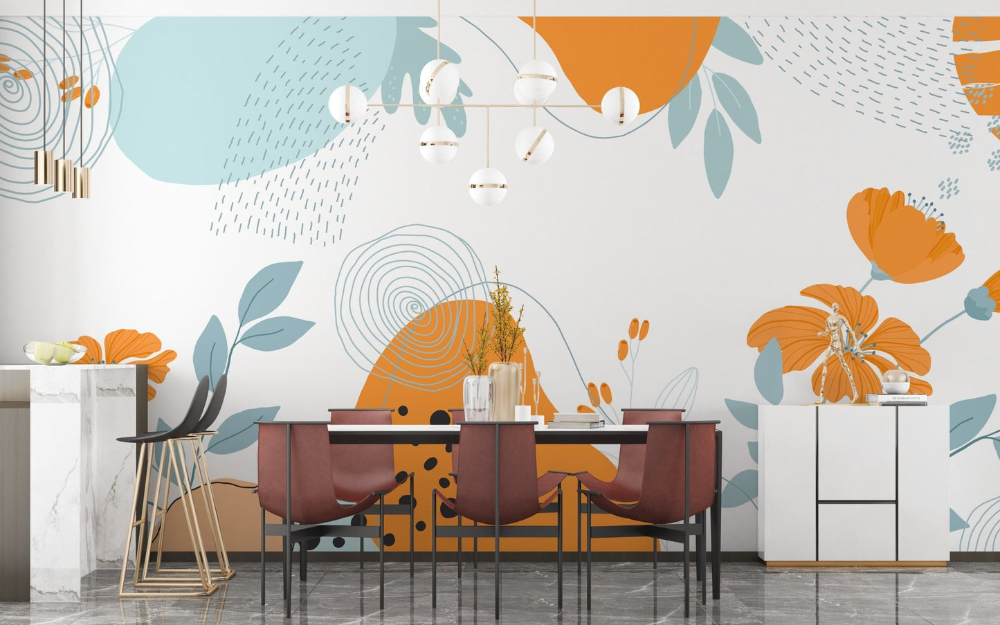 Abstract colorful floral wallpaper mural for walls A267