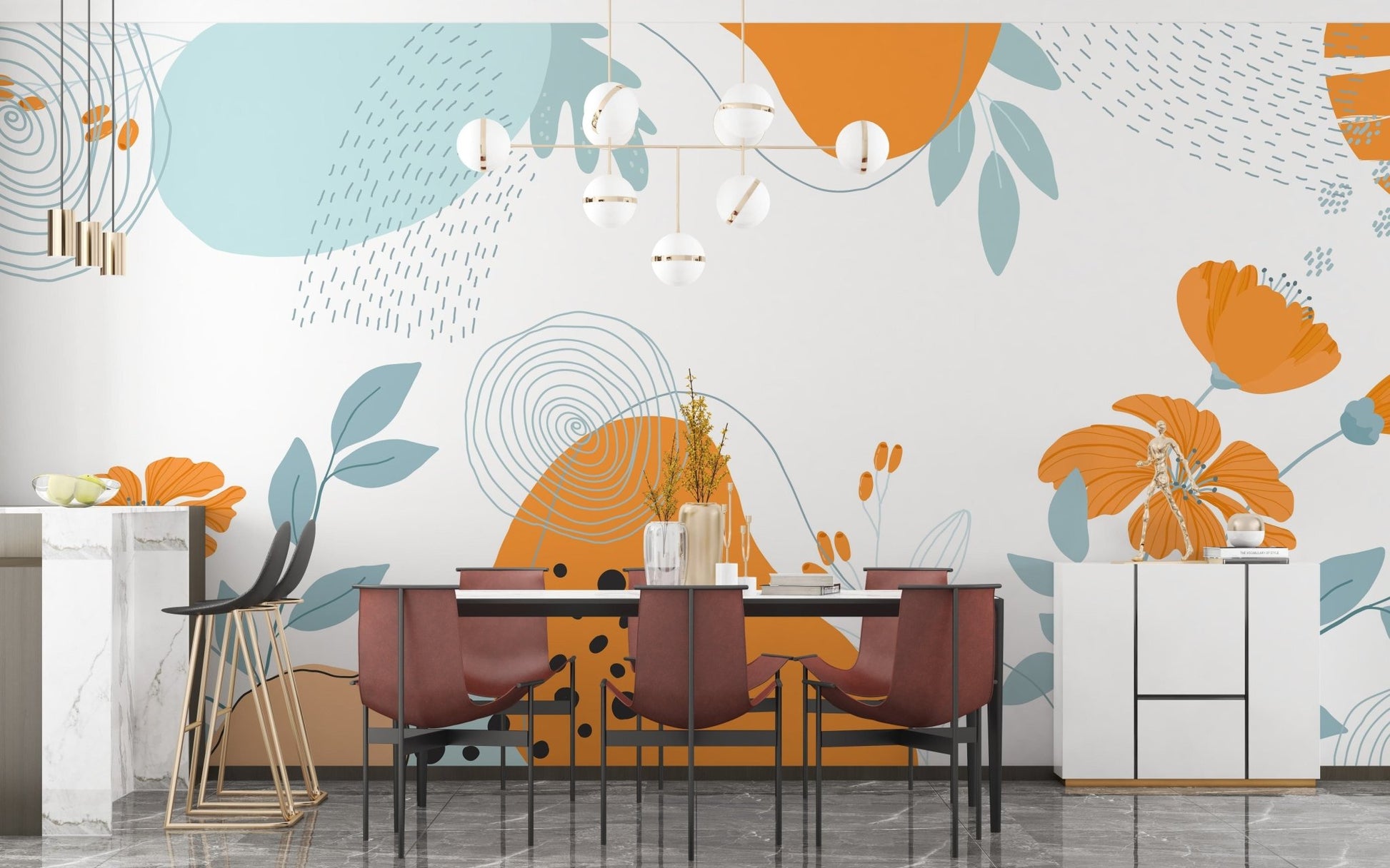 Abstract colorful floral wallpaper mural for walls A267