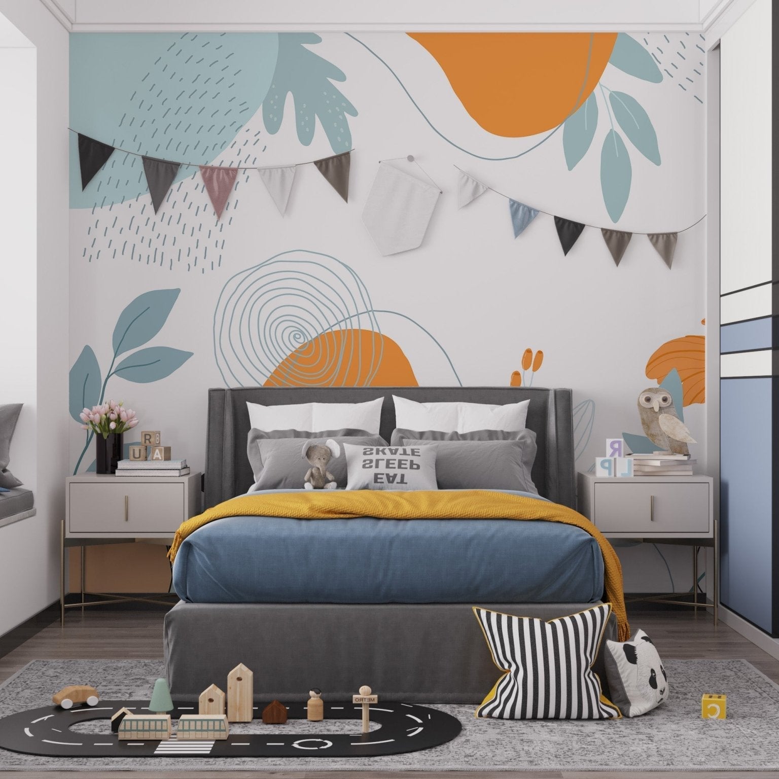 Bright abstract floral wallpaper mural for living rooms A267