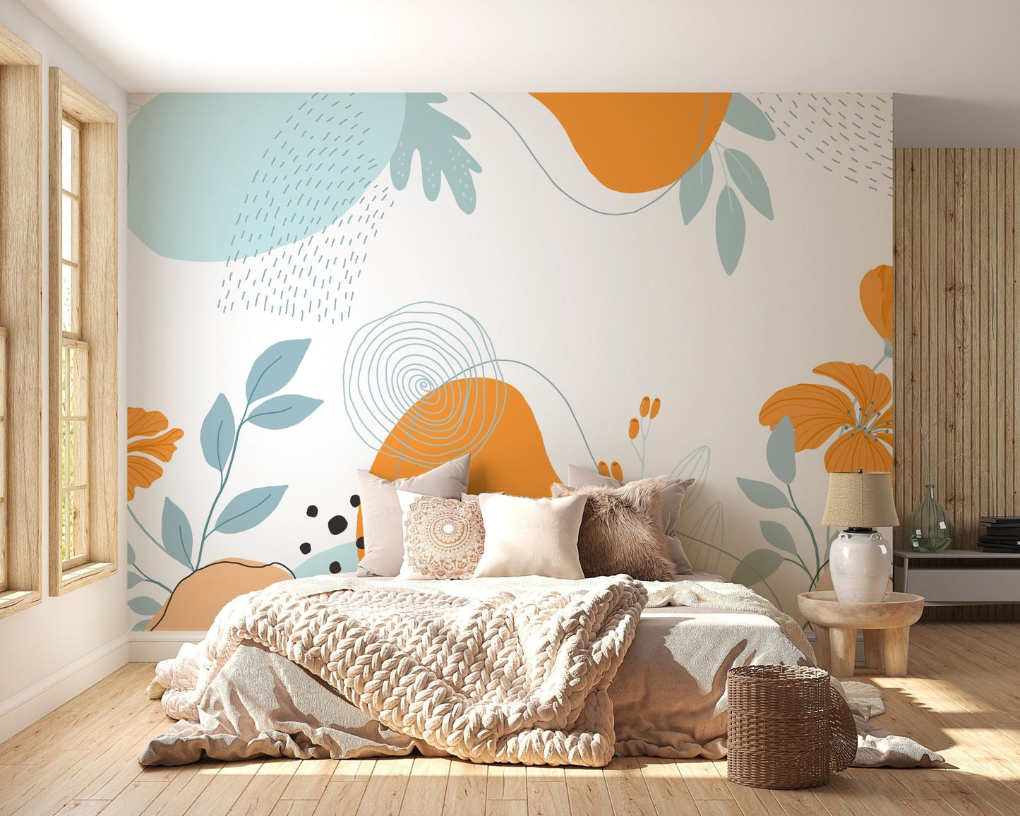 Bold abstract colorful floral wallpaper mural design A267