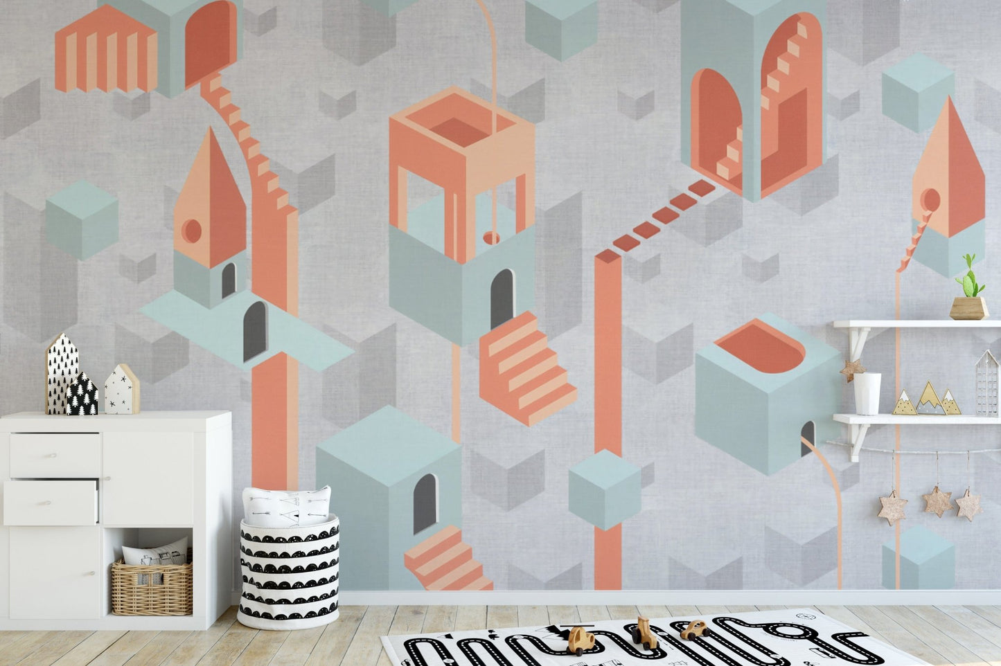 Modern Architectural Gray Wall Mural Design
